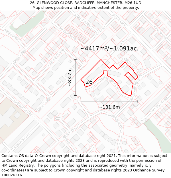 26, GLENWOOD CLOSE, RADCLIFFE, MANCHESTER, M26 1UD: Plot and title map