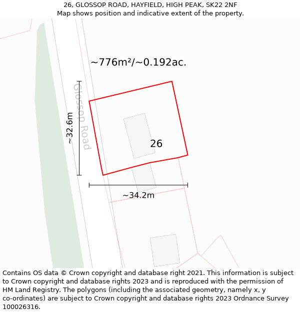 26, GLOSSOP ROAD, HAYFIELD, HIGH PEAK, SK22 2NF: Plot and title map