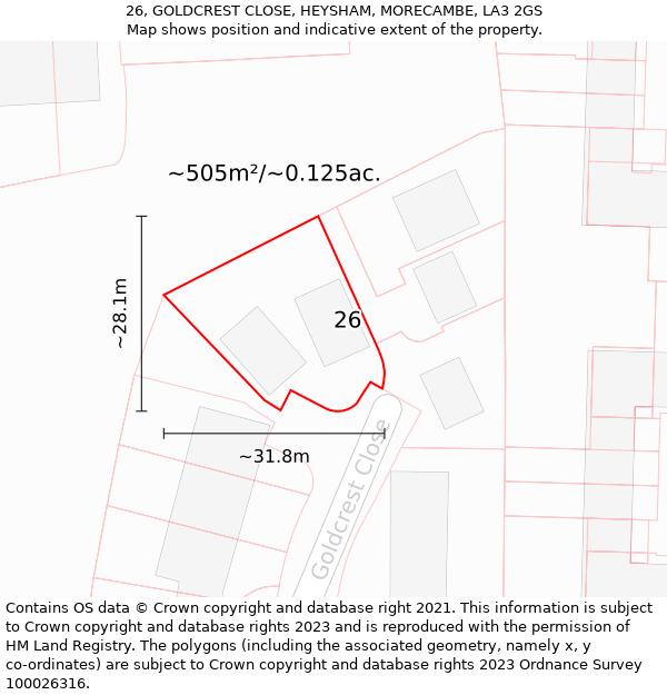 26, GOLDCREST CLOSE, HEYSHAM, MORECAMBE, LA3 2GS: Plot and title map