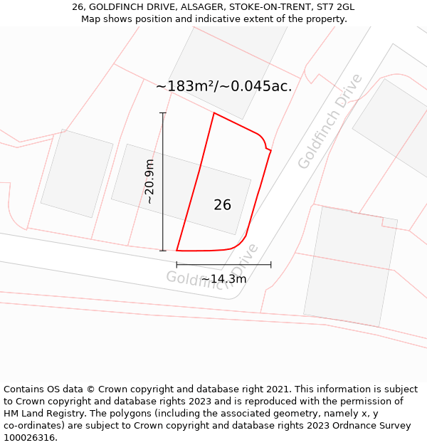 26, GOLDFINCH DRIVE, ALSAGER, STOKE-ON-TRENT, ST7 2GL: Plot and title map