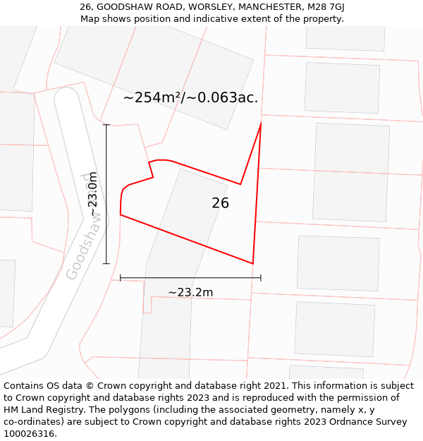 26, GOODSHAW ROAD, WORSLEY, MANCHESTER, M28 7GJ: Plot and title map