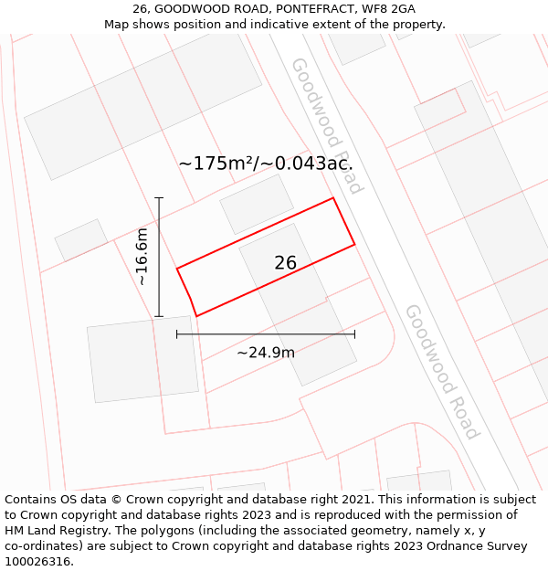 26, GOODWOOD ROAD, PONTEFRACT, WF8 2GA: Plot and title map