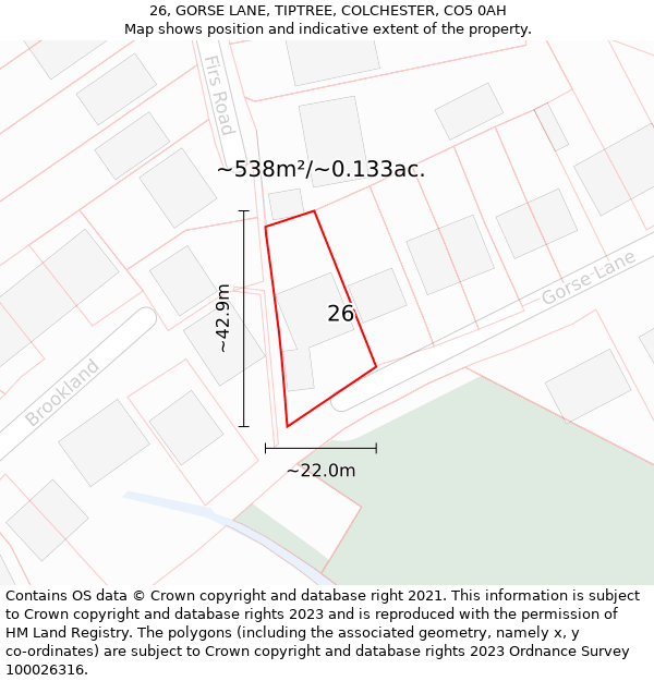 26, GORSE LANE, TIPTREE, COLCHESTER, CO5 0AH: Plot and title map