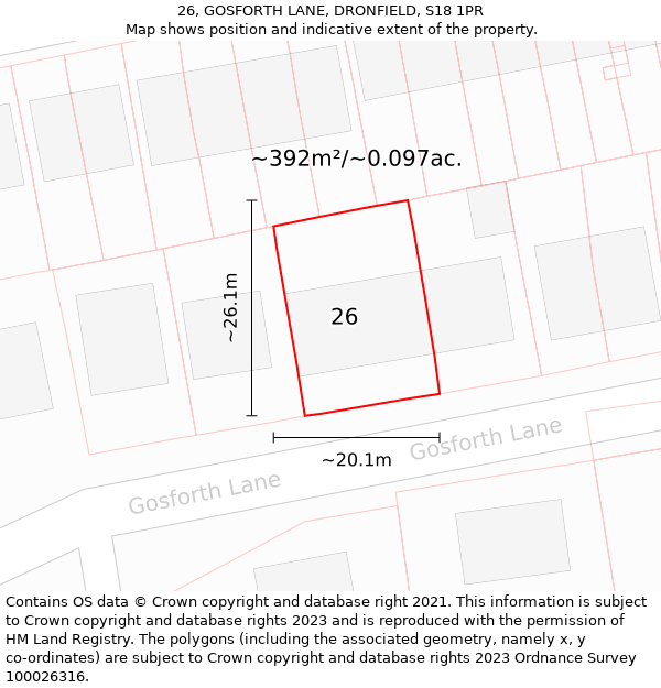 26, GOSFORTH LANE, DRONFIELD, S18 1PR: Plot and title map