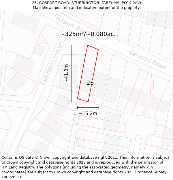 26, GOSPORT ROAD, STUBBINGTON, FAREHAM, PO14 2AW: Plot and title map