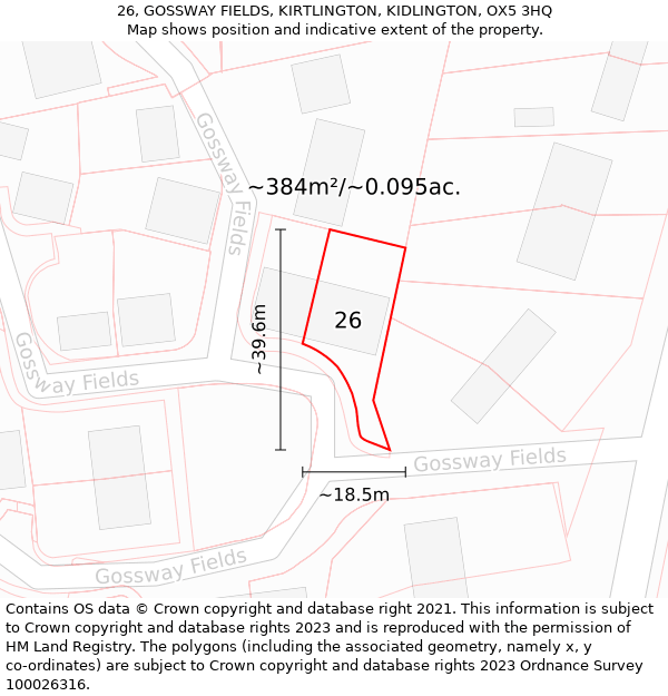 26, GOSSWAY FIELDS, KIRTLINGTON, KIDLINGTON, OX5 3HQ: Plot and title map