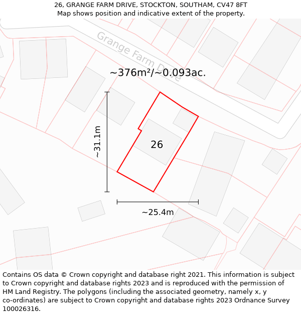 26, GRANGE FARM DRIVE, STOCKTON, SOUTHAM, CV47 8FT: Plot and title map