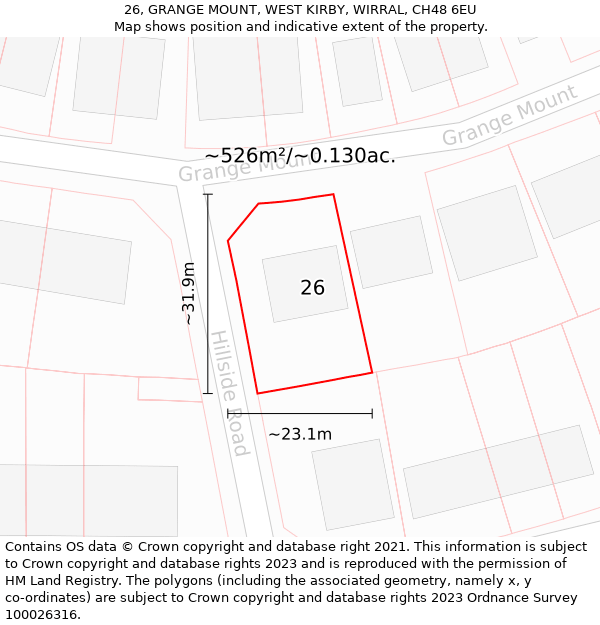 26, GRANGE MOUNT, WEST KIRBY, WIRRAL, CH48 6EU: Plot and title map