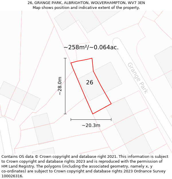 26, GRANGE PARK, ALBRIGHTON, WOLVERHAMPTON, WV7 3EN: Plot and title map