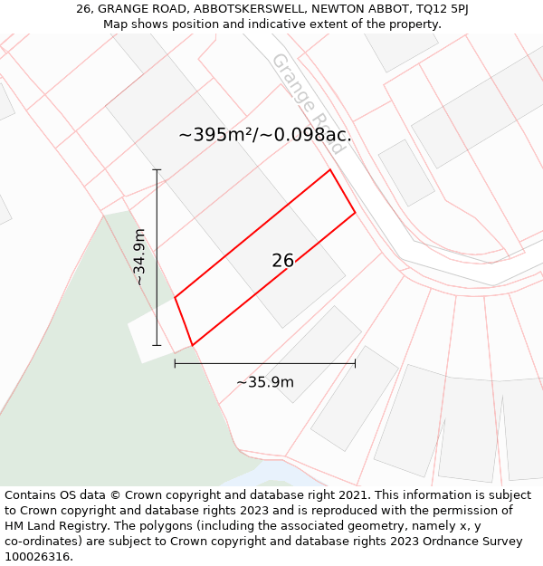 26, GRANGE ROAD, ABBOTSKERSWELL, NEWTON ABBOT, TQ12 5PJ: Plot and title map