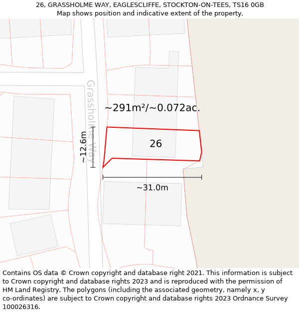 26, GRASSHOLME WAY, EAGLESCLIFFE, STOCKTON-ON-TEES, TS16 0GB: Plot and title map