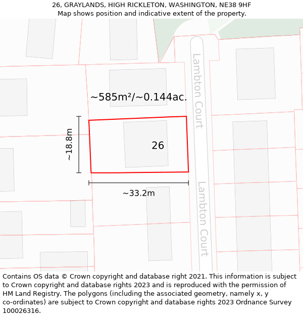 26, GRAYLANDS, HIGH RICKLETON, WASHINGTON, NE38 9HF: Plot and title map