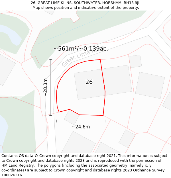 26, GREAT LIME KILNS, SOUTHWATER, HORSHAM, RH13 9JL: Plot and title map