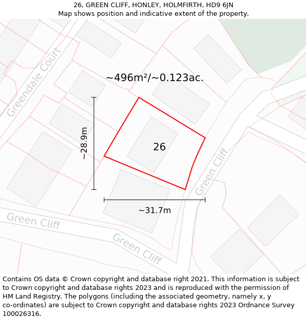 26, GREEN CLIFF, HONLEY, HOLMFIRTH, HD9 6JN: Plot and title map