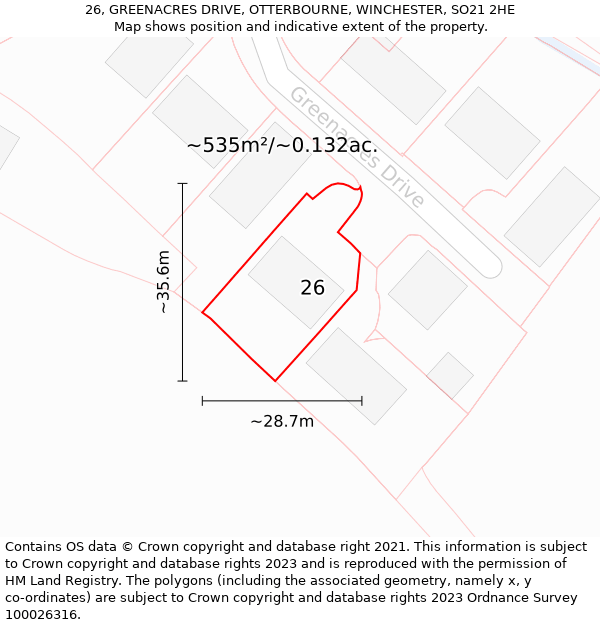 26, GREENACRES DRIVE, OTTERBOURNE, WINCHESTER, SO21 2HE: Plot and title map