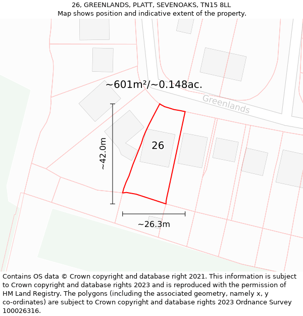 26, GREENLANDS, PLATT, SEVENOAKS, TN15 8LL: Plot and title map