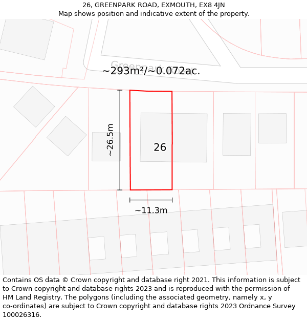 26, GREENPARK ROAD, EXMOUTH, EX8 4JN: Plot and title map