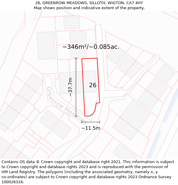 26, GREENROW MEADOWS, SILLOTH, WIGTON, CA7 4HY: Plot and title map