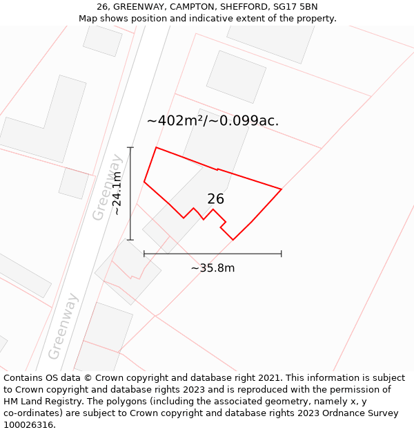 26, GREENWAY, CAMPTON, SHEFFORD, SG17 5BN: Plot and title map