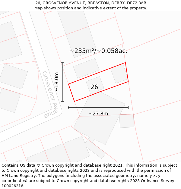 26, GROSVENOR AVENUE, BREASTON, DERBY, DE72 3AB: Plot and title map