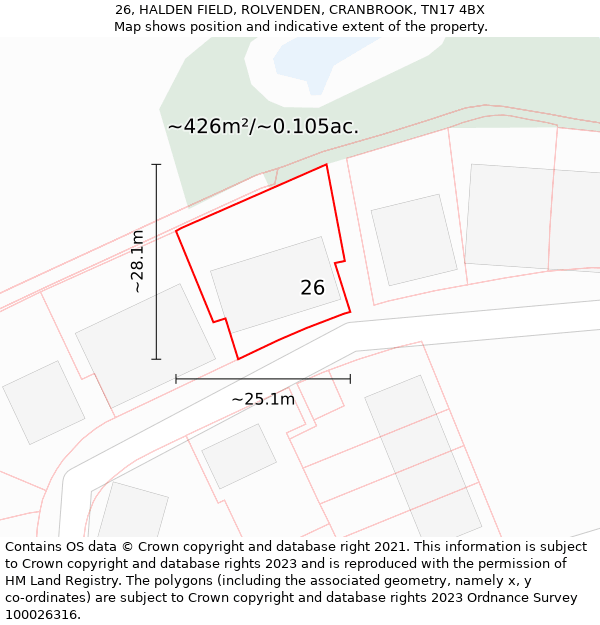 26, HALDEN FIELD, ROLVENDEN, CRANBROOK, TN17 4BX: Plot and title map