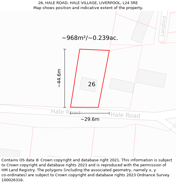 26, HALE ROAD, HALE VILLAGE, LIVERPOOL, L24 5RE: Plot and title map