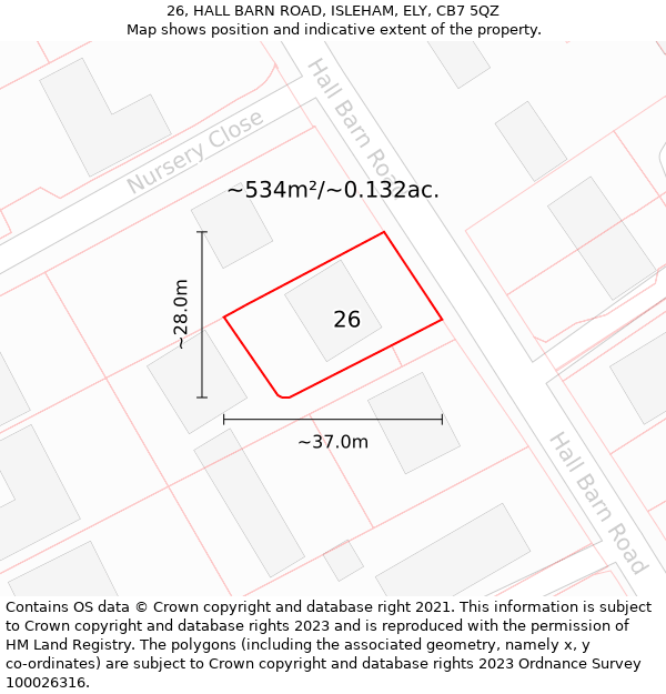 26, HALL BARN ROAD, ISLEHAM, ELY, CB7 5QZ: Plot and title map