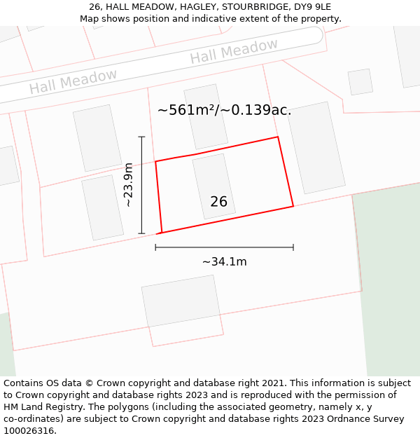 26, HALL MEADOW, HAGLEY, STOURBRIDGE, DY9 9LE: Plot and title map