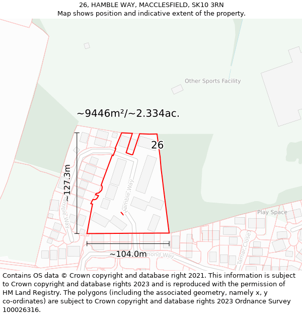 26, HAMBLE WAY, MACCLESFIELD, SK10 3RN: Plot and title map