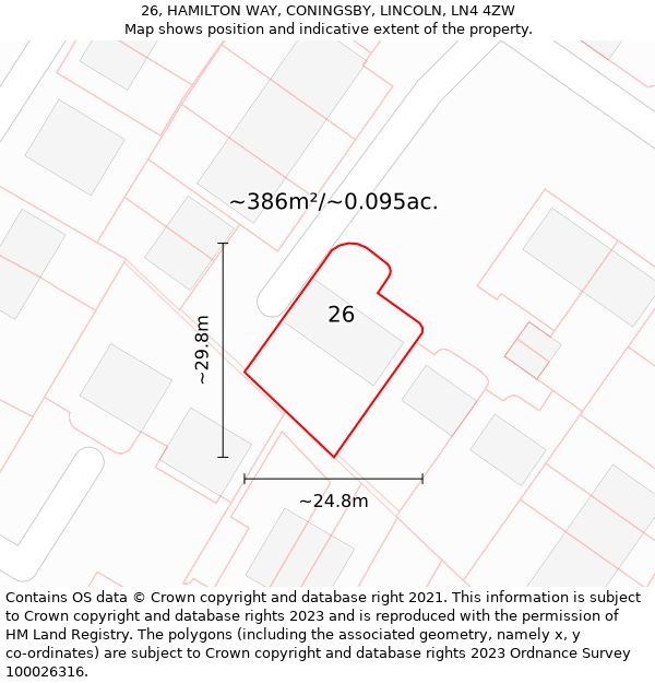 26, HAMILTON WAY, CONINGSBY, LINCOLN, LN4 4ZW: Plot and title map