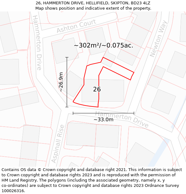 26, HAMMERTON DRIVE, HELLIFIELD, SKIPTON, BD23 4LZ: Plot and title map