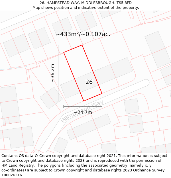 26, HAMPSTEAD WAY, MIDDLESBROUGH, TS5 8FD: Plot and title map