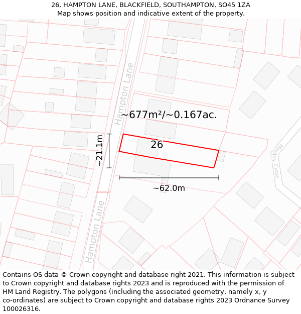 26, HAMPTON LANE, BLACKFIELD, SOUTHAMPTON, SO45 1ZA: Plot and title map