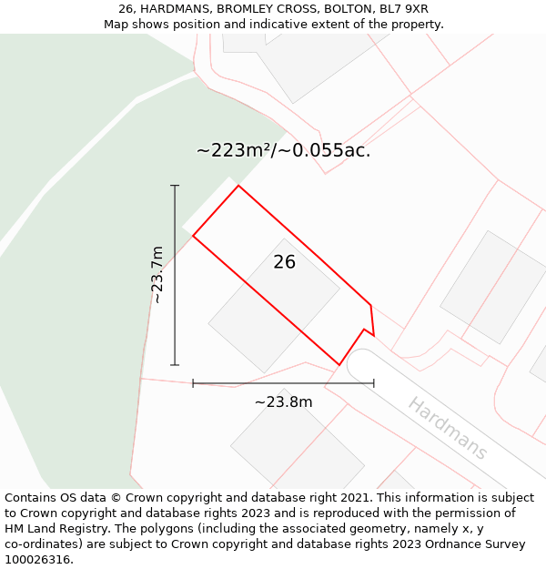 26, HARDMANS, BROMLEY CROSS, BOLTON, BL7 9XR: Plot and title map