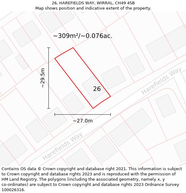 26, HAREFIELDS WAY, WIRRAL, CH49 4SB: Plot and title map