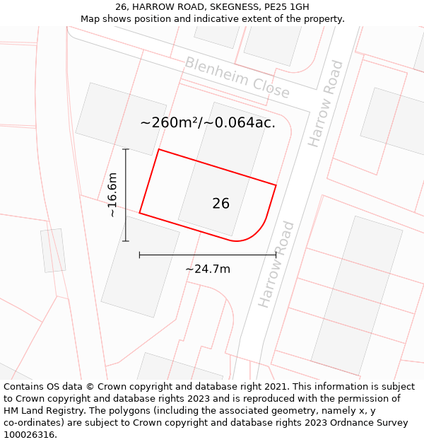 26, HARROW ROAD, SKEGNESS, PE25 1GH: Plot and title map