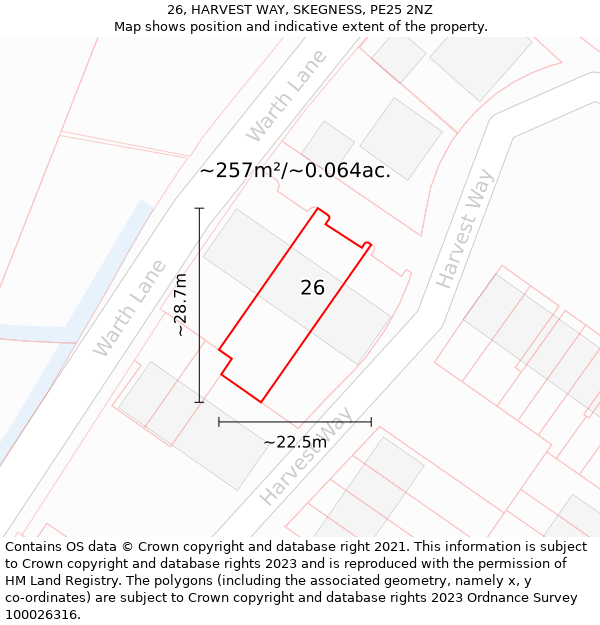 26, HARVEST WAY, SKEGNESS, PE25 2NZ: Plot and title map