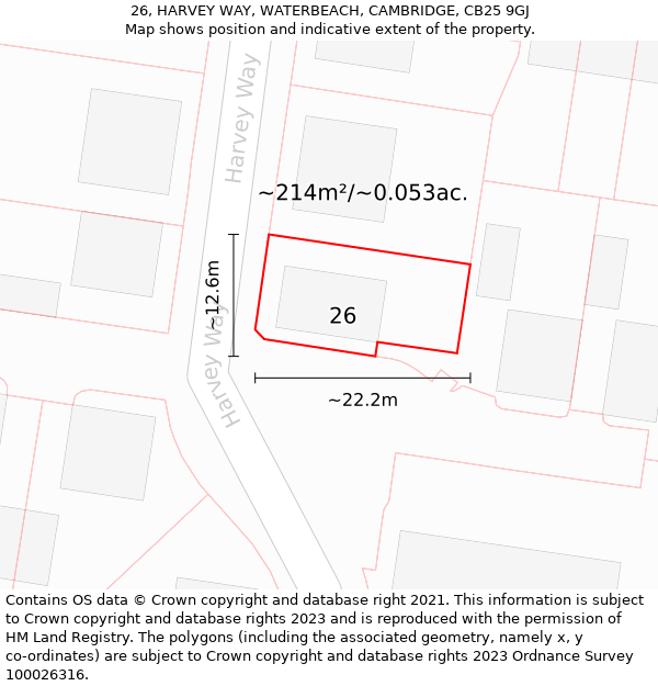 26, HARVEY WAY, WATERBEACH, CAMBRIDGE, CB25 9GJ: Plot and title map