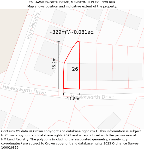 26, HAWKSWORTH DRIVE, MENSTON, ILKLEY, LS29 6HP: Plot and title map