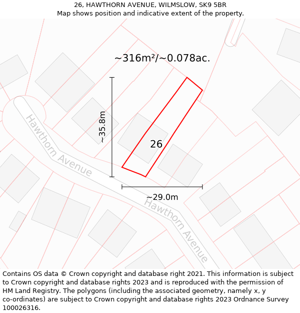 26, HAWTHORN AVENUE, WILMSLOW, SK9 5BR: Plot and title map