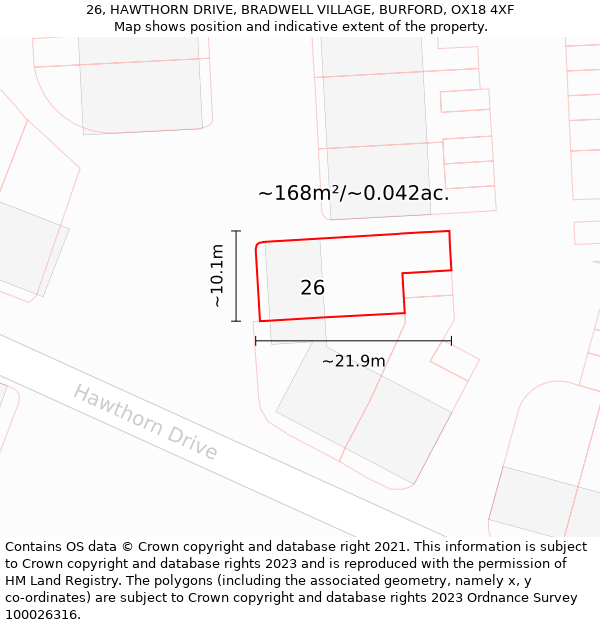 26, HAWTHORN DRIVE, BRADWELL VILLAGE, BURFORD, OX18 4XF: Plot and title map