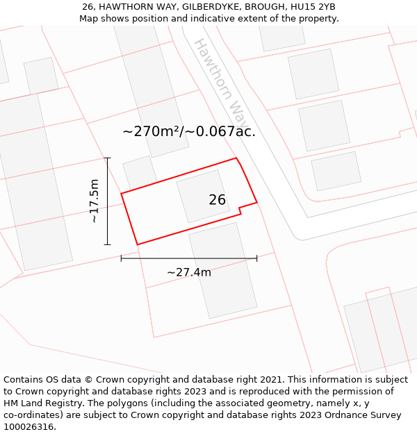 26, HAWTHORN WAY, GILBERDYKE, BROUGH, HU15 2YB: Plot and title map