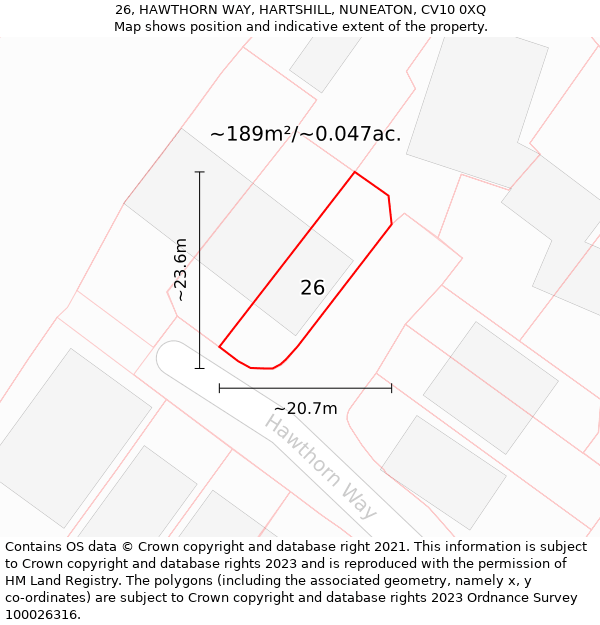 26, HAWTHORN WAY, HARTSHILL, NUNEATON, CV10 0XQ: Plot and title map