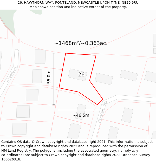 26, HAWTHORN WAY, PONTELAND, NEWCASTLE UPON TYNE, NE20 9RU: Plot and title map