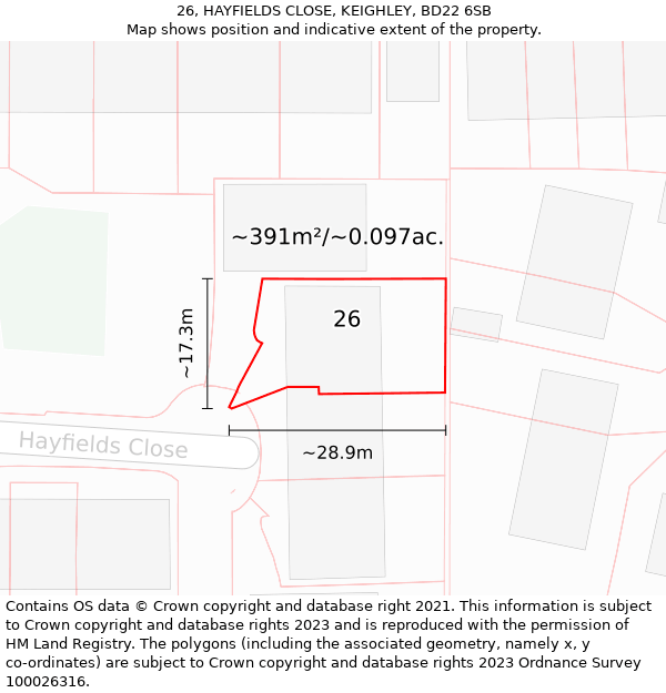 26, HAYFIELDS CLOSE, KEIGHLEY, BD22 6SB: Plot and title map