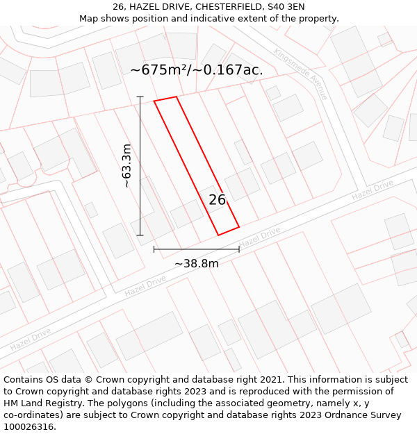 26, HAZEL DRIVE, CHESTERFIELD, S40 3EN: Plot and title map