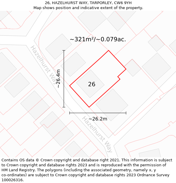 26, HAZELHURST WAY, TARPORLEY, CW6 9YH: Plot and title map