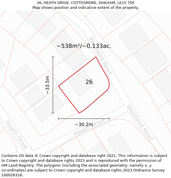 26, HEATH DRIVE, COTTESMORE, OAKHAM, LE15 7DF: Plot and title map