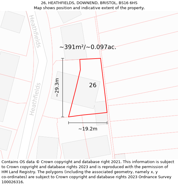 26, HEATHFIELDS, DOWNEND, BRISTOL, BS16 6HS: Plot and title map