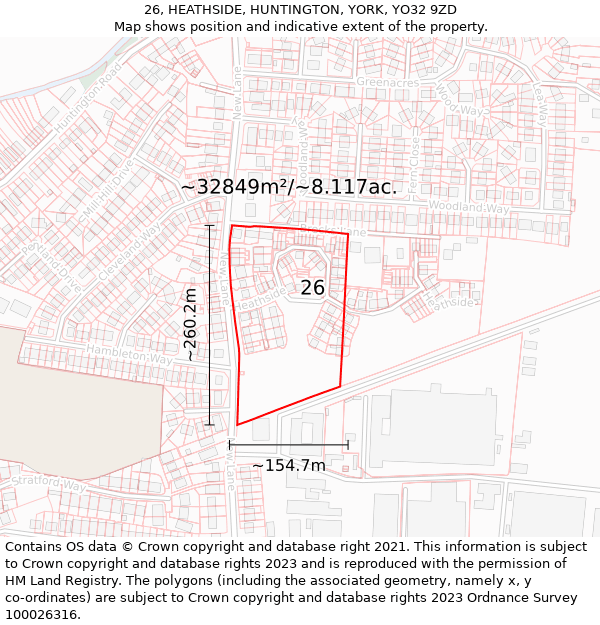 26, HEATHSIDE, HUNTINGTON, YORK, YO32 9ZD: Plot and title map